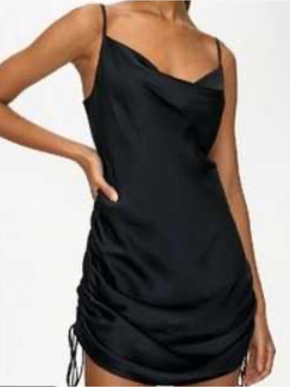 Aritzia Wilfred Black Ruched Cowl Neck Slip Mini Dress